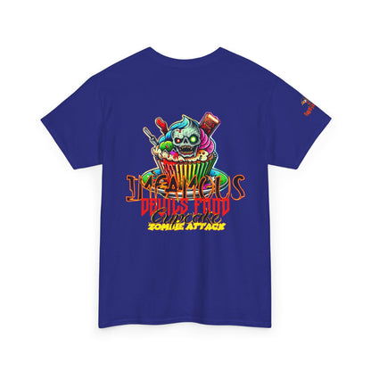 Imfamous Devils Food Cupcake Zombie attack Graphic Tee - Fun Casual Wear, Unisex T-Shirt for Food Lovers, Halloween fun gift