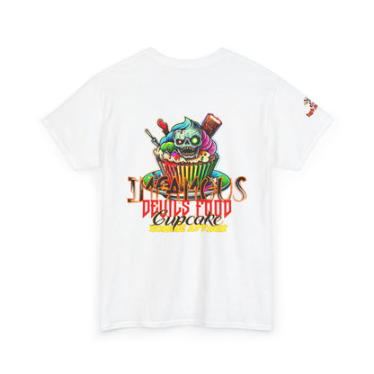Imfamous Devils Food Cupcake Zombie attack Graphic Tee - Fun Casual Wear, Unisex T-Shirt for Food Lovers, Halloween fun gift