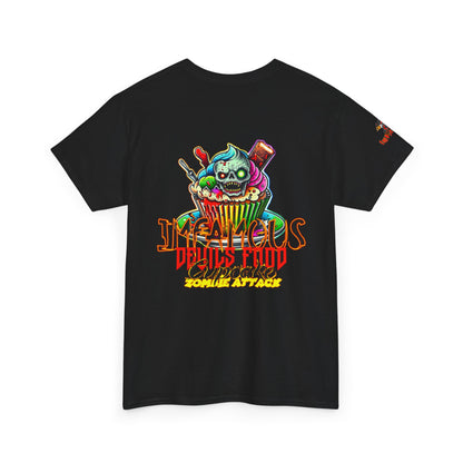 Imfamous Devils Food Cupcake Zombie attack Graphic Tee - Fun Casual Wear, Unisex T-Shirt for Food Lovers, Halloween fun gift