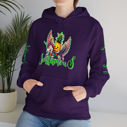Premium Hooded Sweatshirt - Pineapple Flying on Unicorn Design
