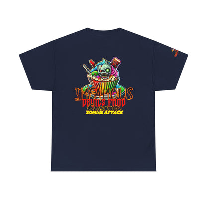 Imfamous Devils Food Cupcake Zombie attack Graphic Tee - Fun Casual Wear, Unisex T-Shirt for Food Lovers, Halloween fun gift
