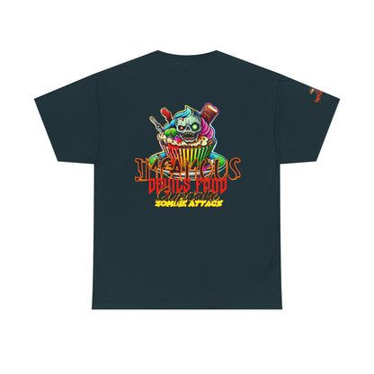 Imfamous Devils Food Cupcake Zombie attack Graphic Tee - Fun Casual Wear, Unisex T-Shirt for Food Lovers, Halloween fun gift