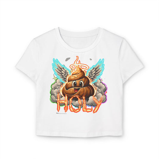 Fun Women's Baby Tee with 'Holy' Poop emoji and 'Imfamous' Design, Cute Graphic Tee, Trendy Casual Wear, Gift for Friends,