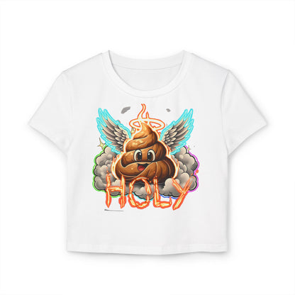 Fun Women's Baby Tee with 'Holy' Poop emoji and 'Imfamous' Design, Cute Graphic Tee, Trendy Casual Wear, Gift for Friends,